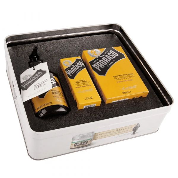 Подарунковий набір для бороди Proraso Wood & Spice Beard Kit у металевій коробці - фото