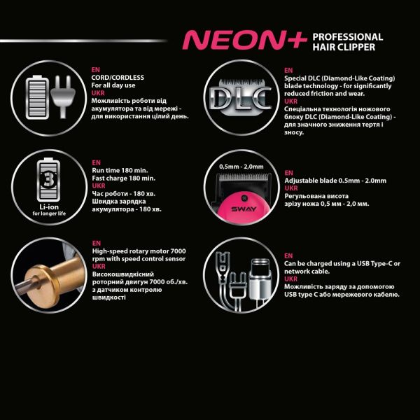 Професійна машинка для стрижки Sway Neon+ Hair Clipper - фото